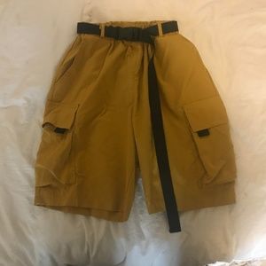 Orange Elastic Cargo Shorts With Buckle Belt
